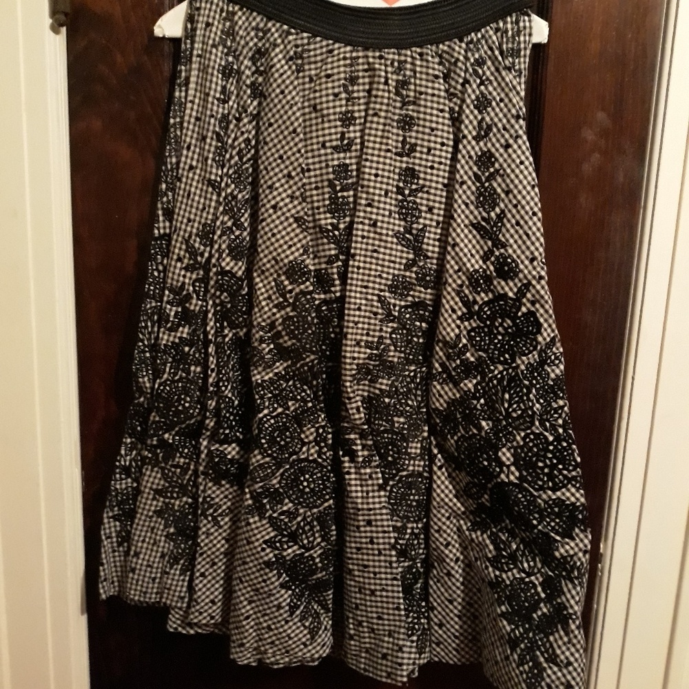 Black and white gingham flocked circle skirt